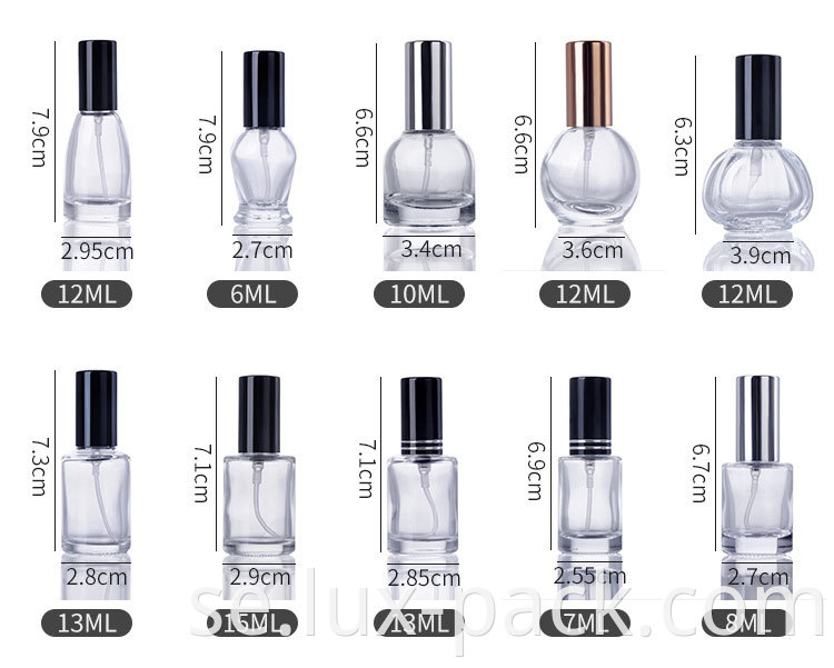 4 ml-15 ml glas transparent kosmetisk parfymflaska med skinnförpackning